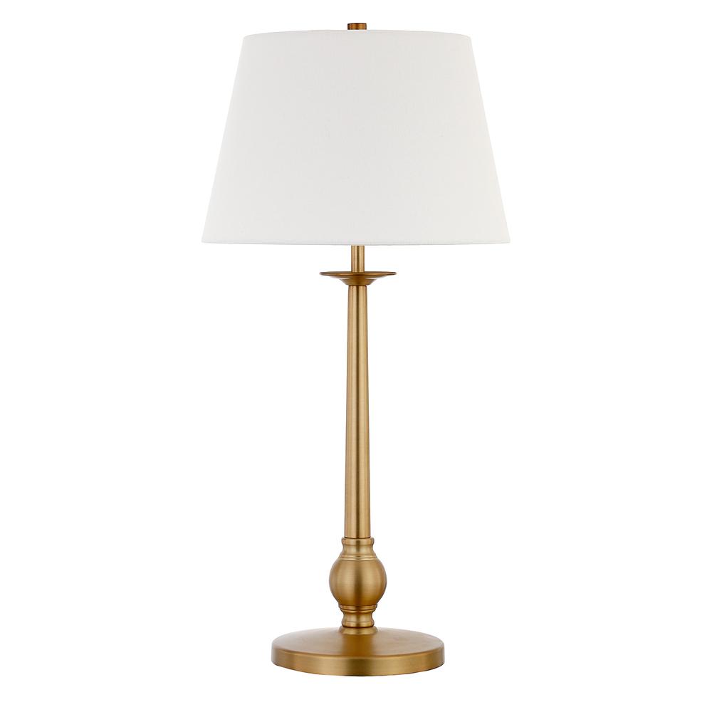 Wilmer 28" Tall Table Lamp with Fabric Shade in Brass/White. Picture 1