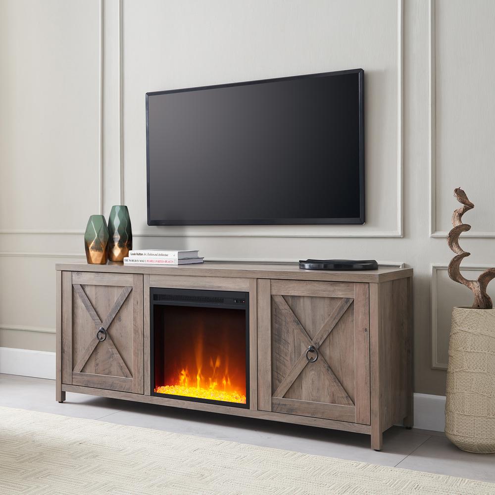 Granger Rectangular TV Stand with Crystal Fireplace for TV's up to 65" in Gray Oak. Picture 2