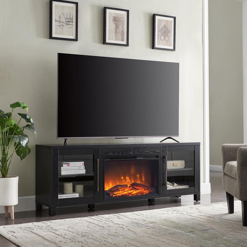 Quincy Rectangular TV Stand with 26" Log Fireplace for TV's up to 80" in Black Grain. Picture 4