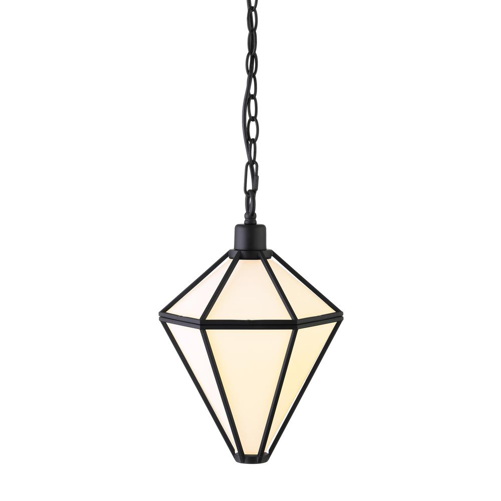Adara 10" Wide Pendant with Glass Shade in Blackened Bronze/White. Picture 3