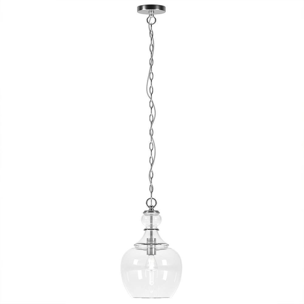 Verona 11" Wide Pendant with Glass Shade in Brushed Nickel/Clear. Picture 3