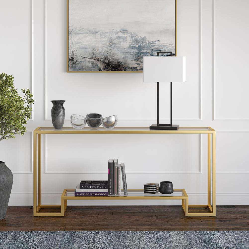 Athena 64'' Wide Rectangular Console Table in Gold. Picture 4