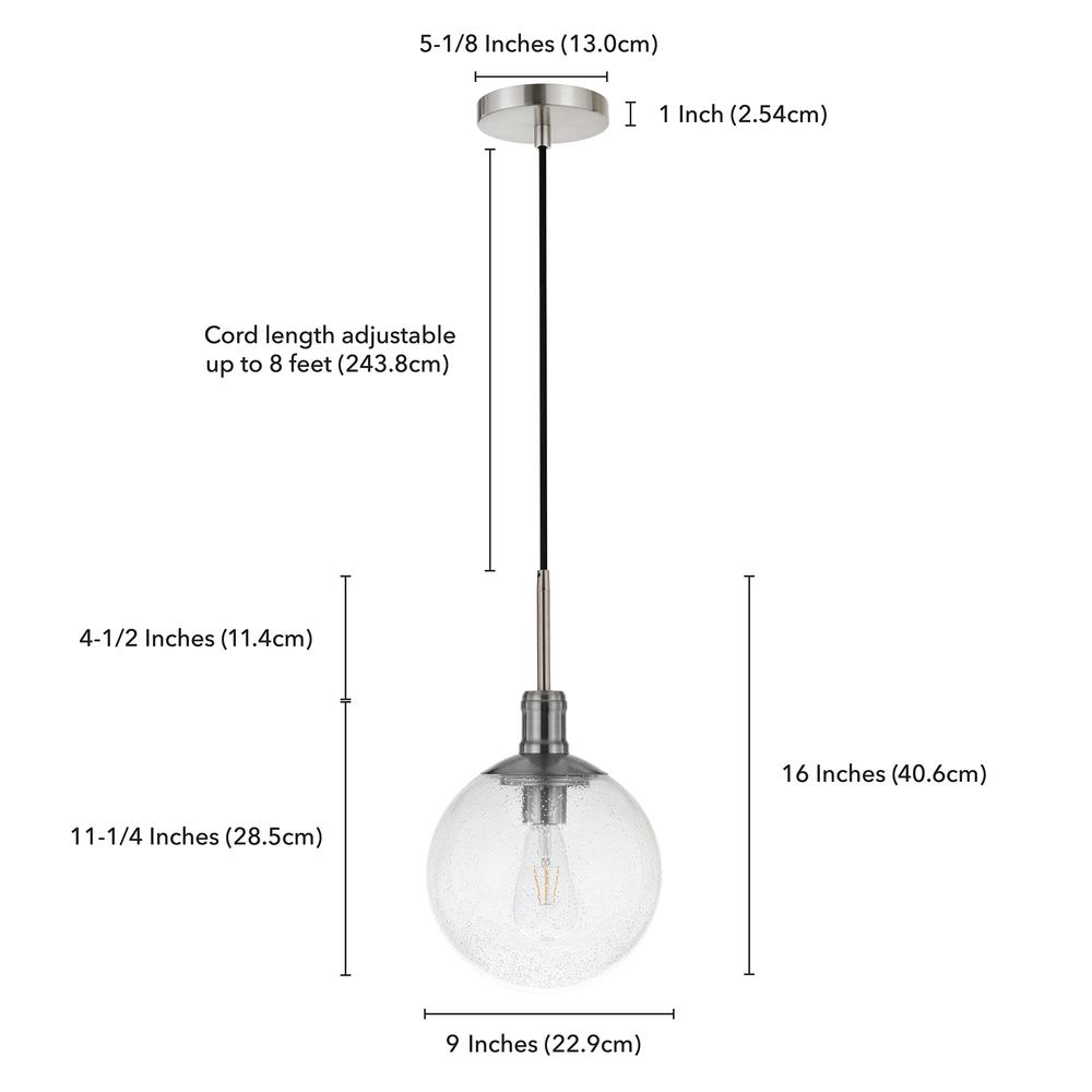 Walker 9" Wide Pendant with Glass Shade in Brushed Nickel /Seeded. Picture 5