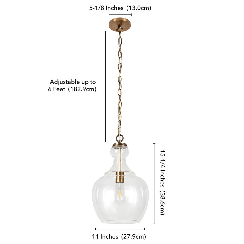 Verona 11" Wide Pendant with Glass Shade in Brass/Clear. Picture 5