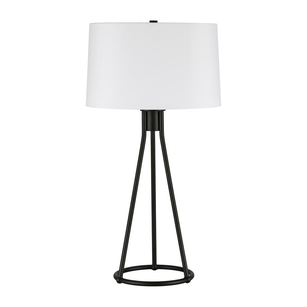 Nova 28" Tall Table Lamp with Fabric Shade in Blackened Bronze/White. Picture 1