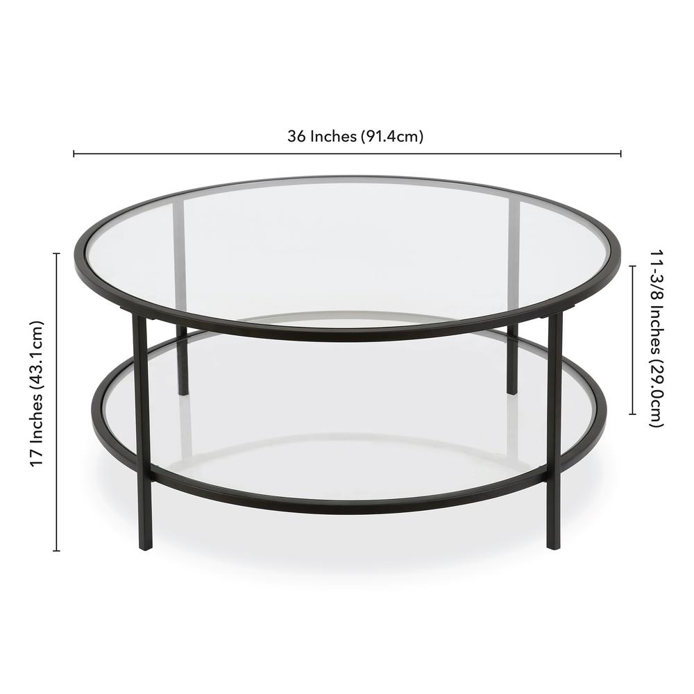 Sivil 36'' Wide Round Coffee Table with Glass Top in Blackened Bronze. Picture 5