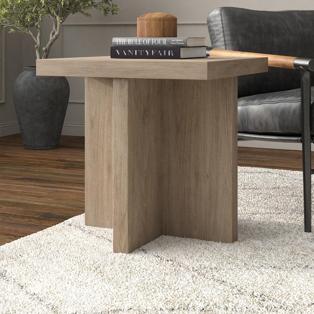 Elna 22" Wide Square Side Table in Antiqued Gray Oak. Picture 4
