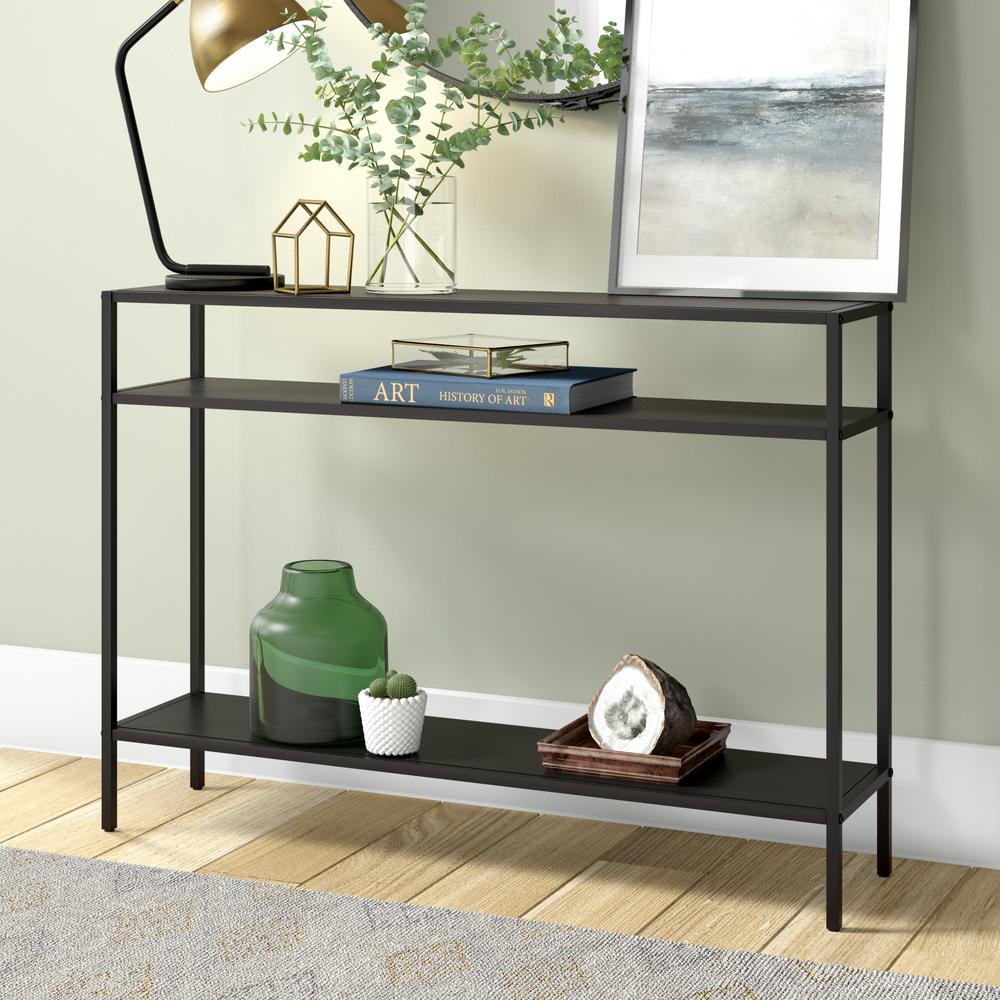 Ricardo 42'' Wide Rectangular Console Table with Metal Shelves in Blackened Bronze. Picture 2