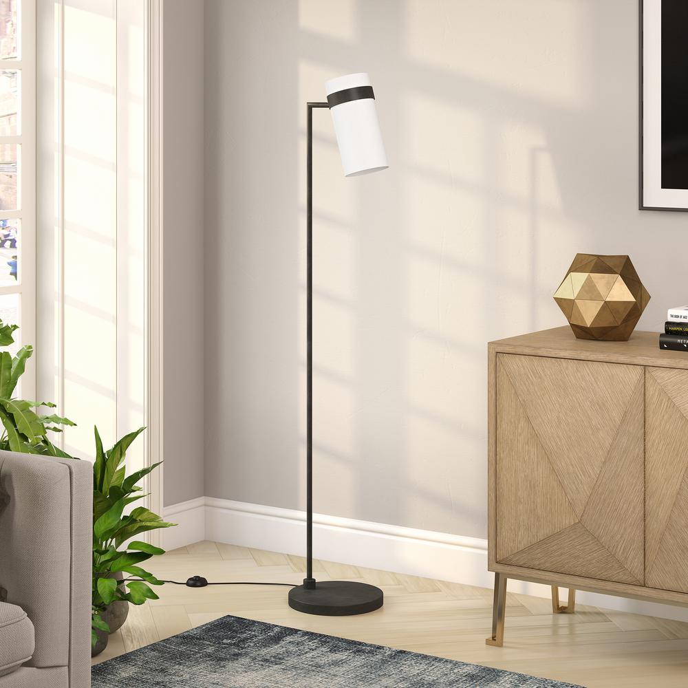 Marsden 60" Tall Floor Lamp with Fabric Shade in Blackened Bronze/White. Picture 2
