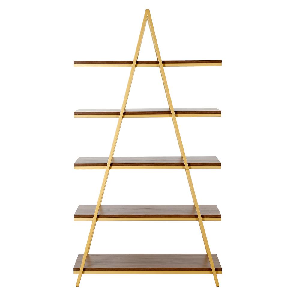 Conry 68'' Tall A-Frame Bookcase in Gold/Walnut. Picture 3
