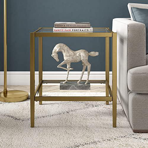 Hera 20'' Wide Square Side Table with Clear Shelf in Antique Brass. Picture 6