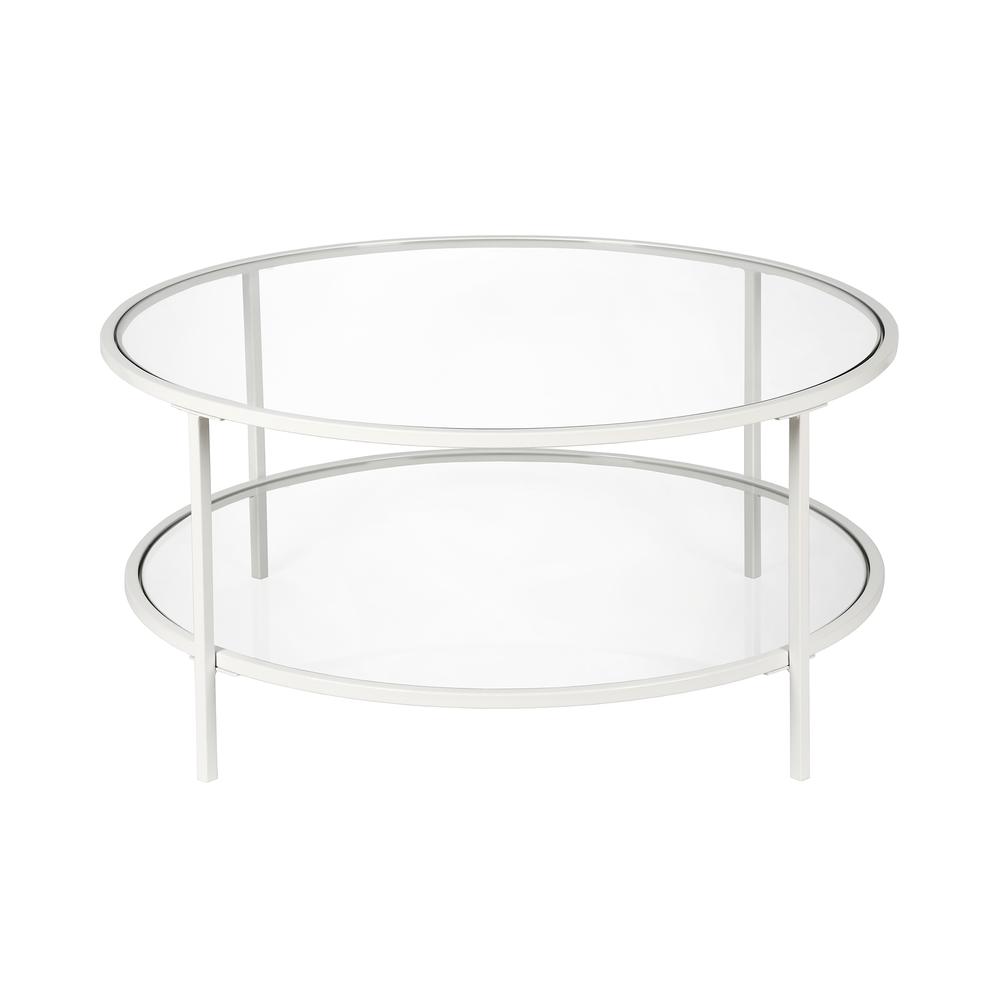 Sivil 36'' Wide Round Coffee Table with Glass Top in White. Picture 1
