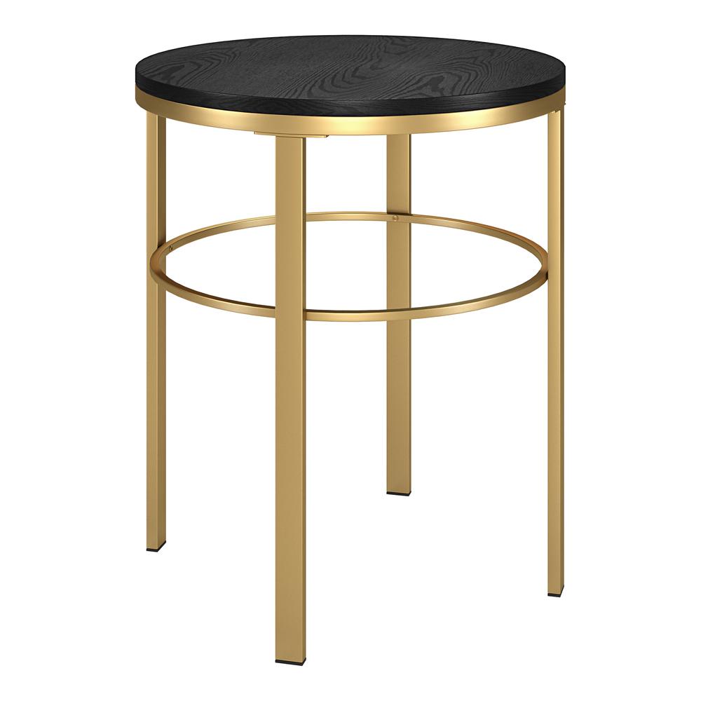 Gaia 20" Wide Round Side Table with MDF Top in Brass/Black Grain. Picture 1