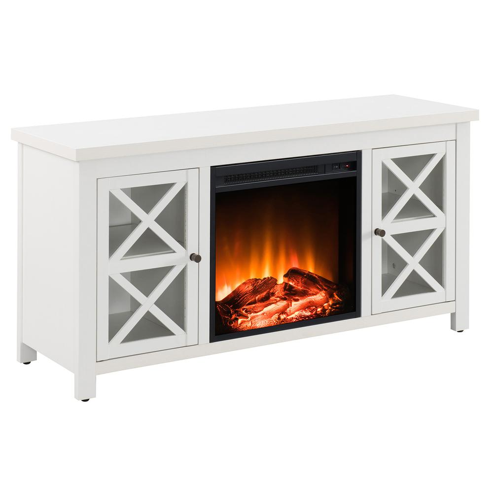 Colton Rectangular TV Stand with Log Fireplace for TV's up to 55" in White. Picture 1