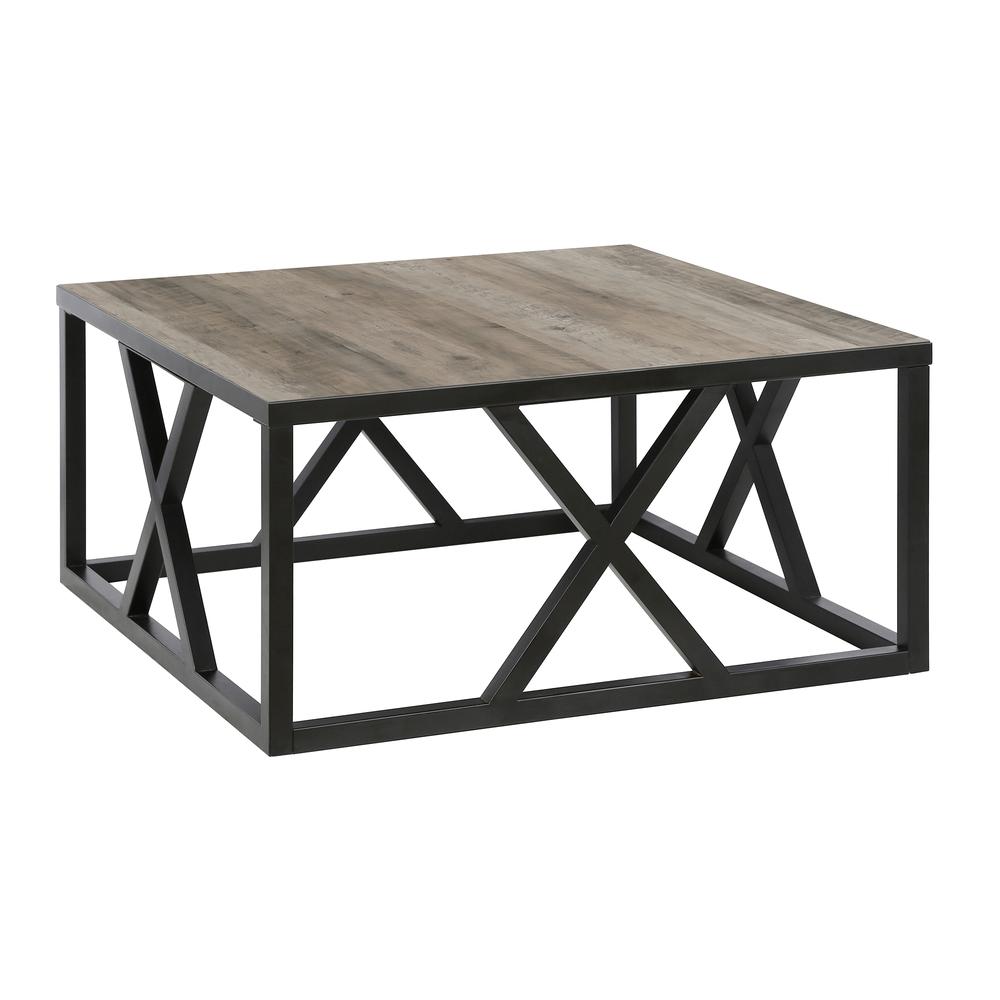 Jedrek 35'' Wide Square Coffee Table in Blackened Bronze/Gray Oak. Picture 1
