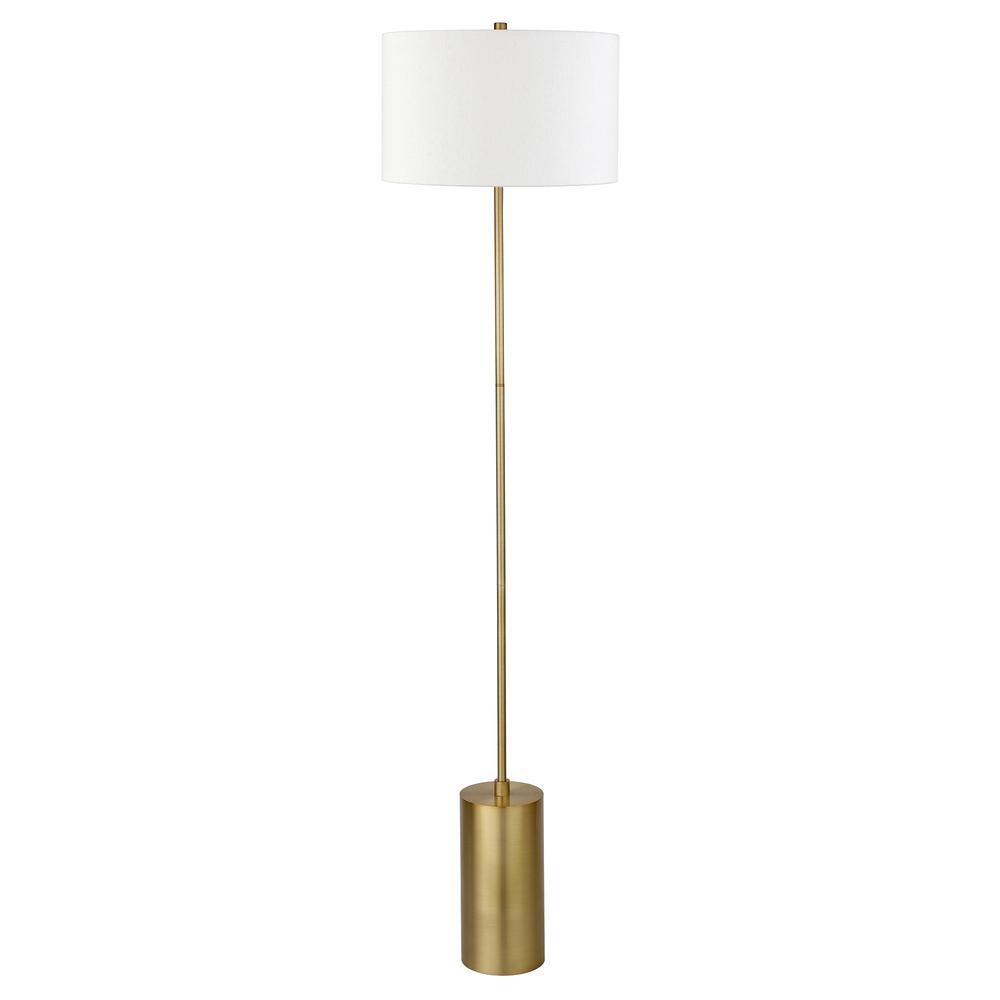 Somerset 64" Tall Floor Lamp with Fabric Shade in Brass/White. Picture 1