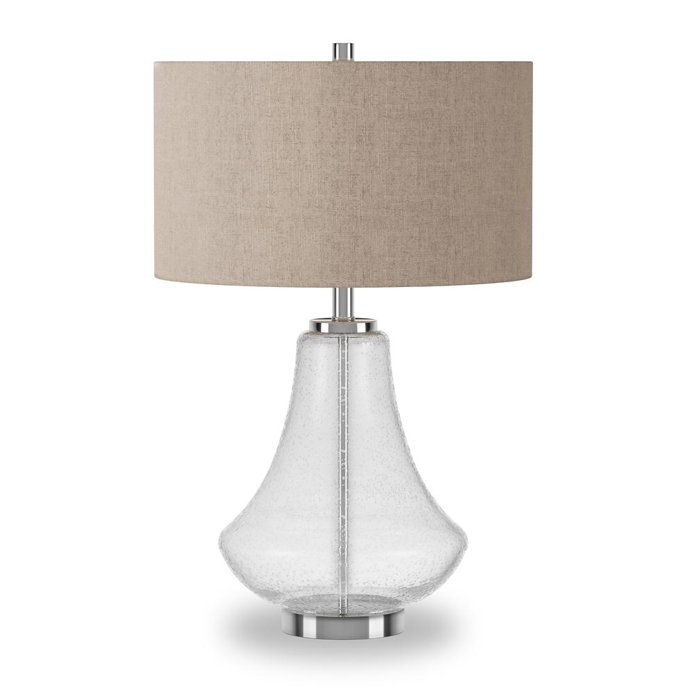 Lagos 23" Tall Table Lamp with Fabric Shade in Seeded Glass/Polished Nickel/Flax. Picture 1