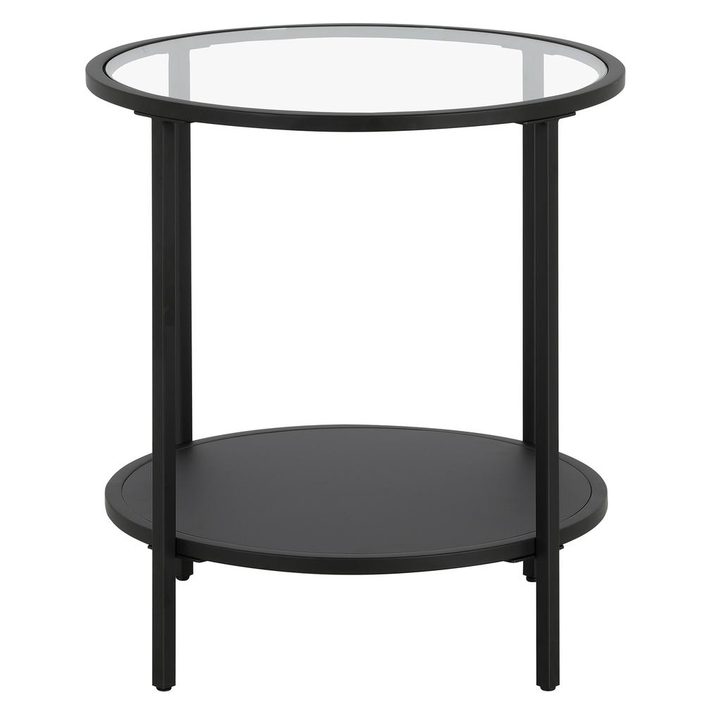 Sivil 20'' Wide Round Side Table with Metal Shelf in Blackened Bronze. Picture 3