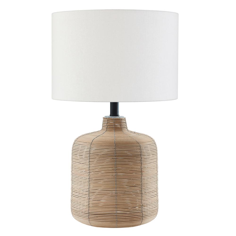 Jolina 20.5" Tall Petite/Rattan Table Lamp with Fabric Shade in Natural Rattan/Brass /White. Picture 1