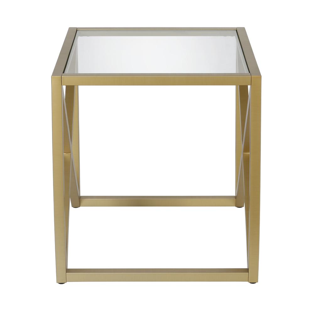 Calix 20'' Wide Square Side Table in Brass. Picture 3
