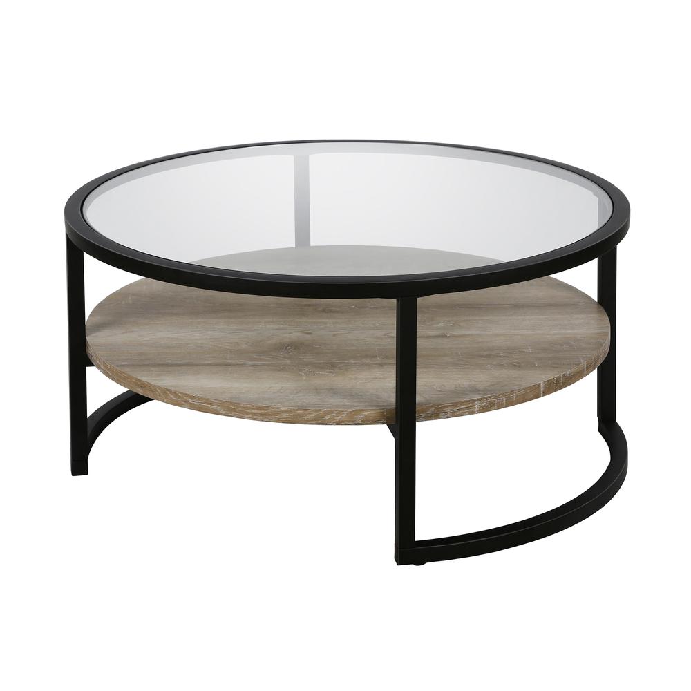 Winston 34.75'' Wide Round Coffee Table in Blackened Bronze/Limed Oak. Picture 1