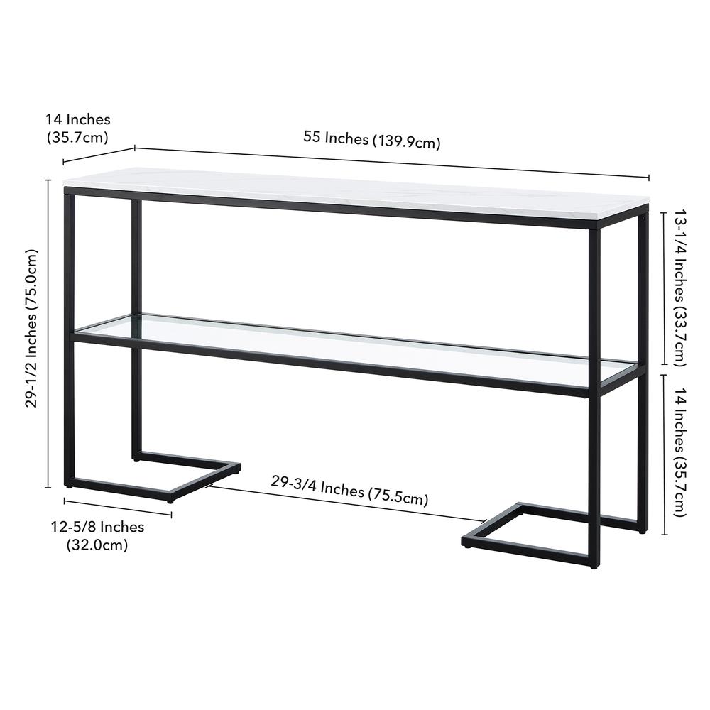 Errol 55'' Wide Rectangular Console Table with Faux Marble Top in Blackened Bronze. Picture 5