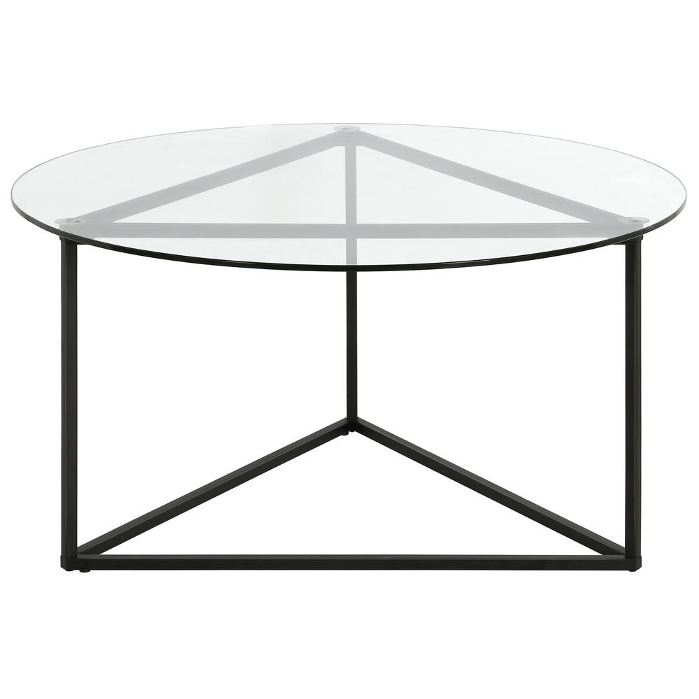 Jenson 35'' Wide Round Coffee Table with Glass Top in Blackened Bronze. Picture 1