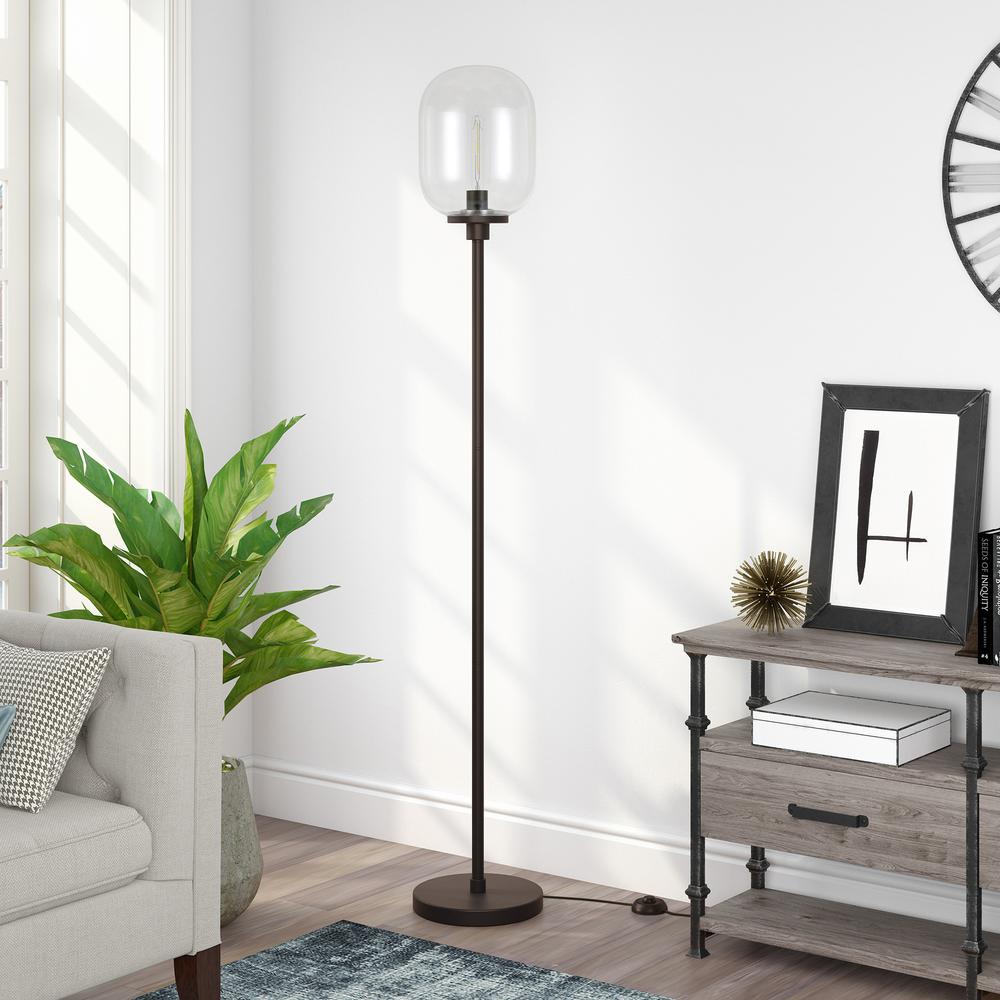 Agnolo 69" Tall Floor Lamp with Glass Shade in Blackened Bronze/Clear. Picture 2