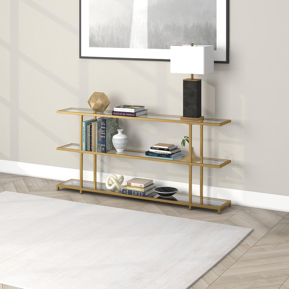 Greenwich 64'' Wide Rectangular Console Table in Brass. Picture 4