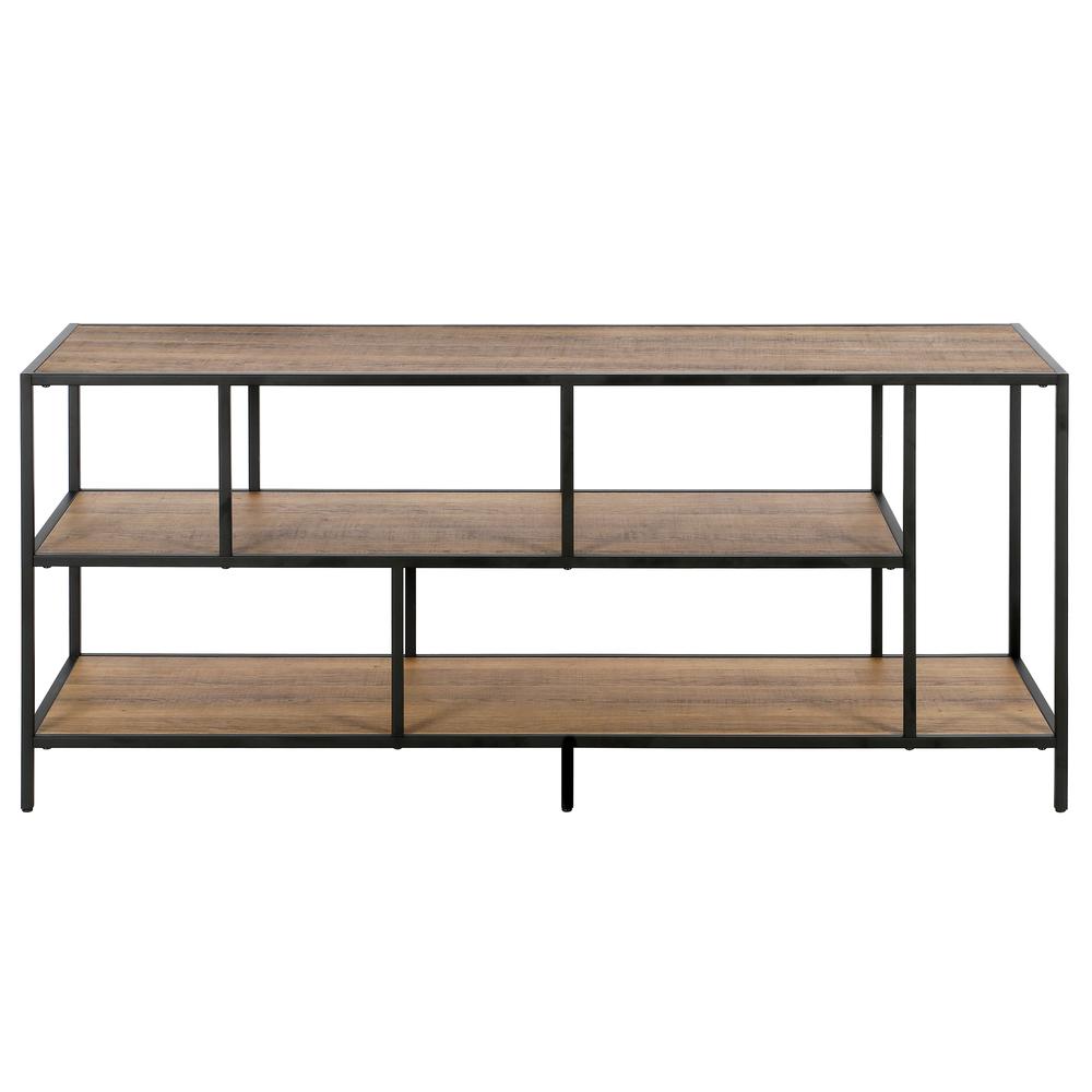 Winthrop Rectangular TV Stand with Metal Shelves for TV's up to 60" in Blackened Bronze/Rustic Oak. Picture 3