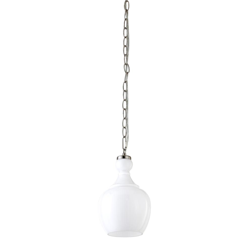 Verona 7" Wide Pendant with Glass Shade in Brushed Nickel/White Milk. Picture 1