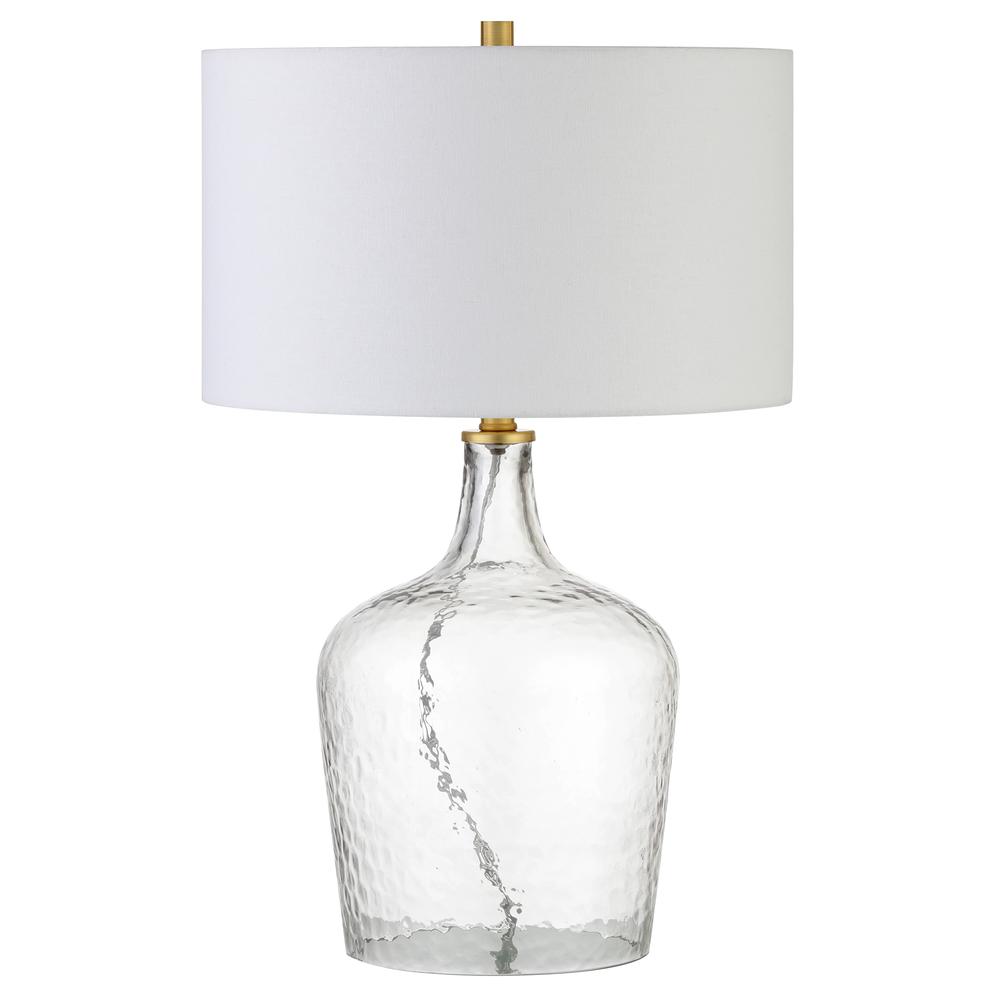 Casco 24" Tall Table Lamp with Fabric Shade in Textured Clear Glass/Brass/White. Picture 1