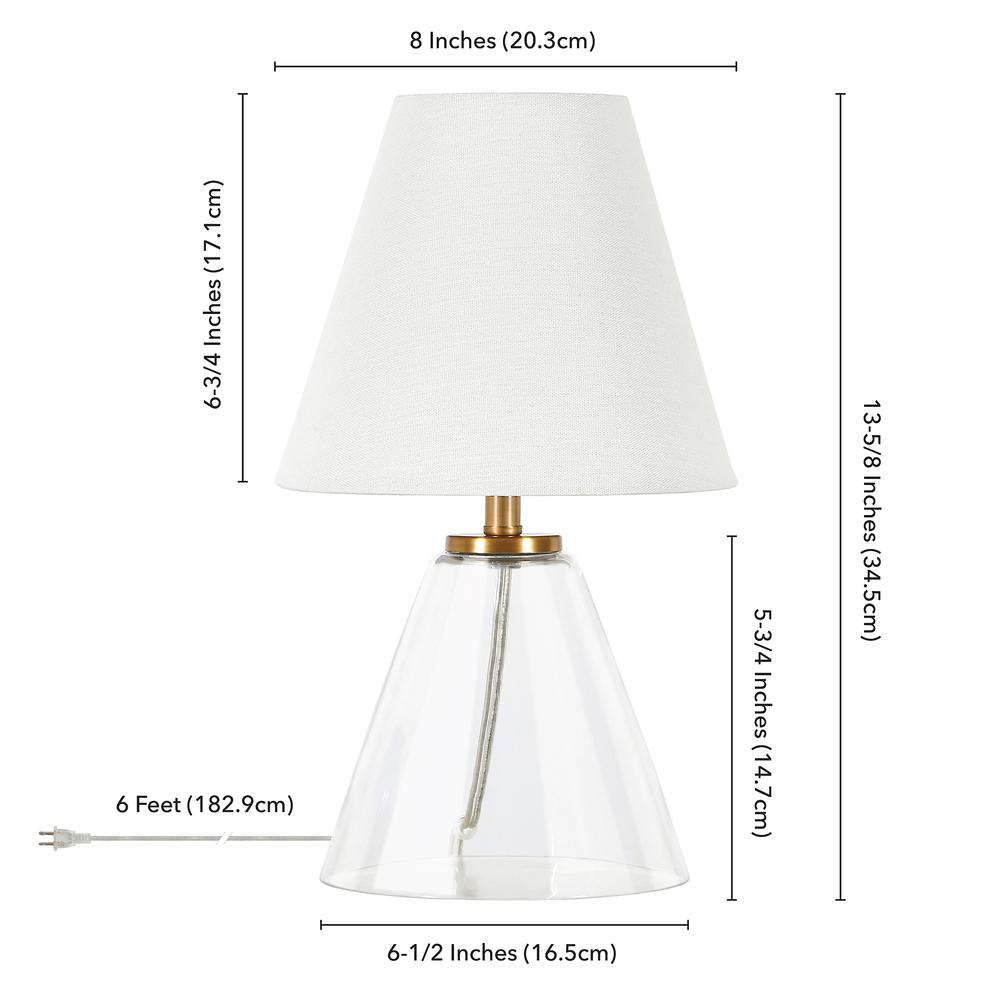 Makenna 13.62" Tall Mini Lamp with Fabric Shade in Clear Glass/White. Picture 4