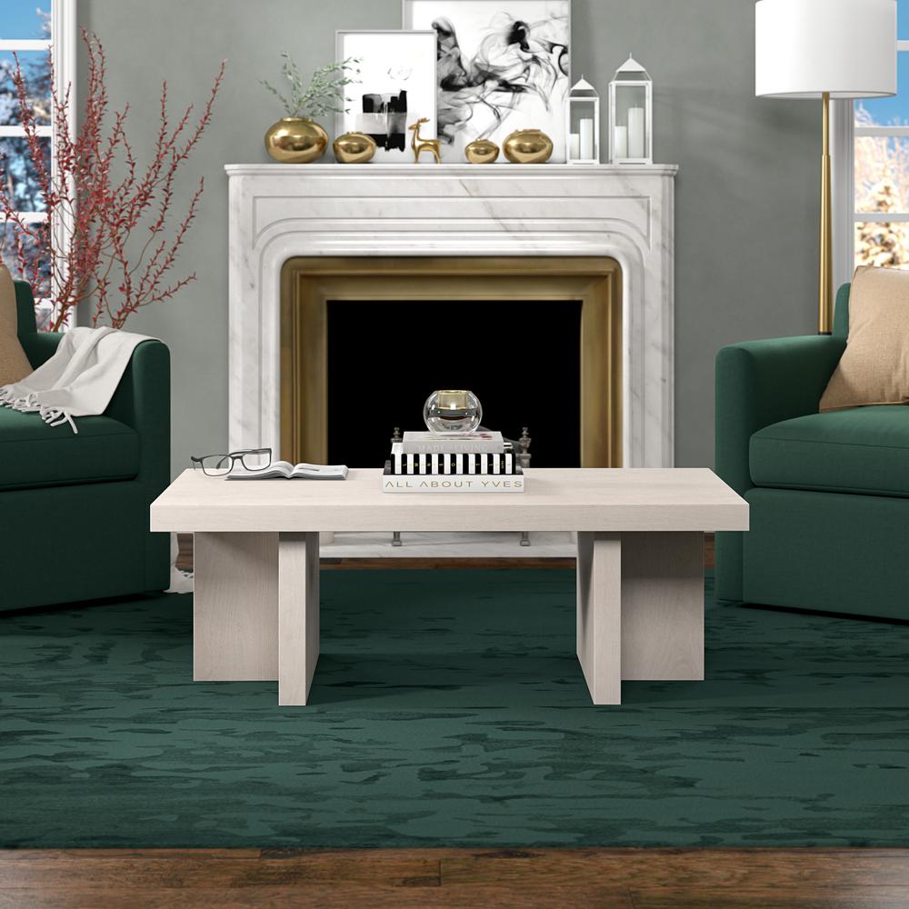 Dimitra 44" Wide Rectangular Coffee Table in Alder White. Picture 4