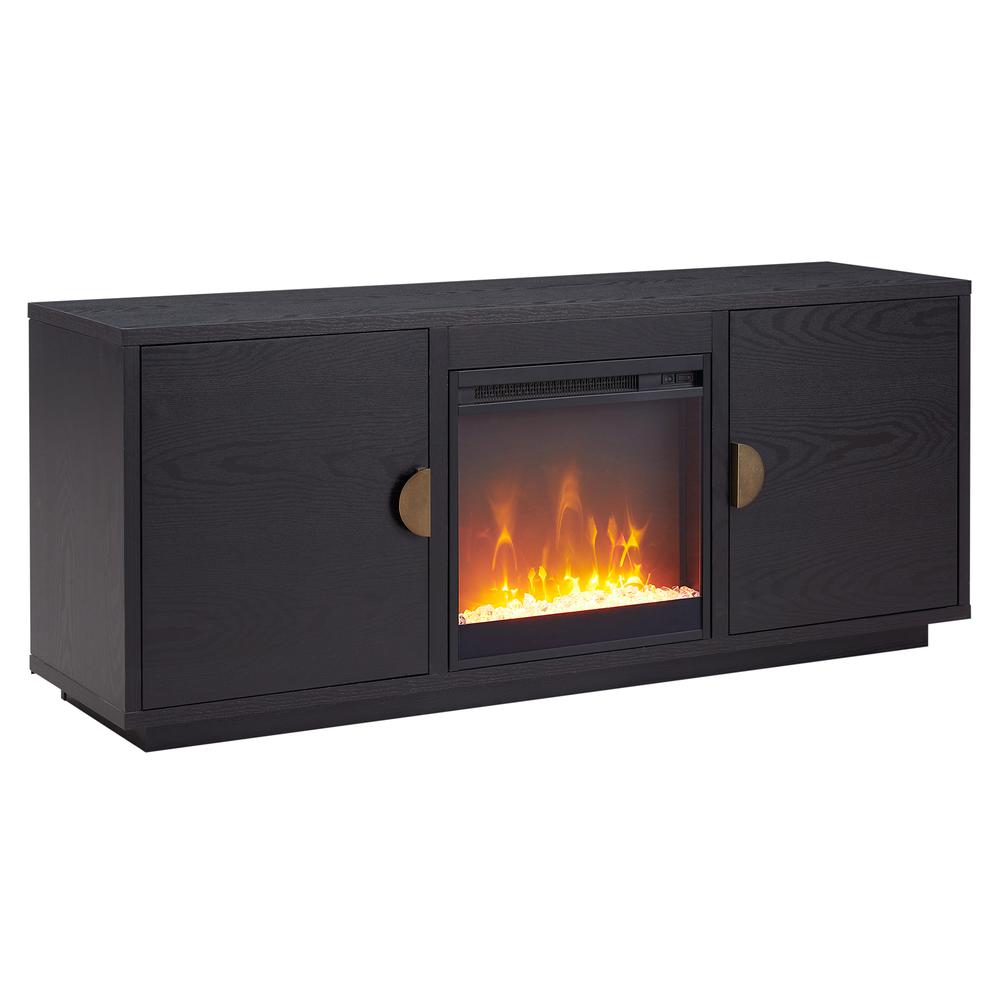 Dakota Rectangular TV Stand with Crystal Fireplace for TV's up to 65" in Black. Picture 1