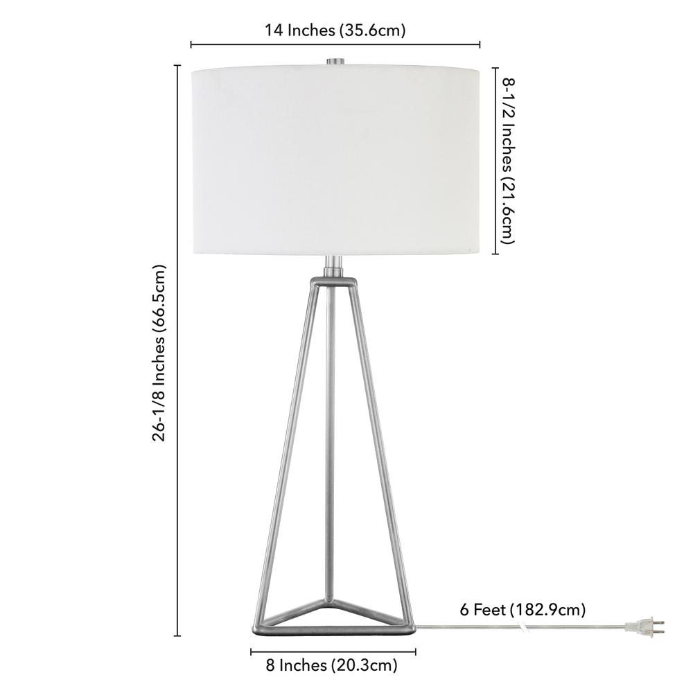 Gio 26.13" Tall Table Lamp with Fabric Shade in Brushed Nickel/White. Picture 4