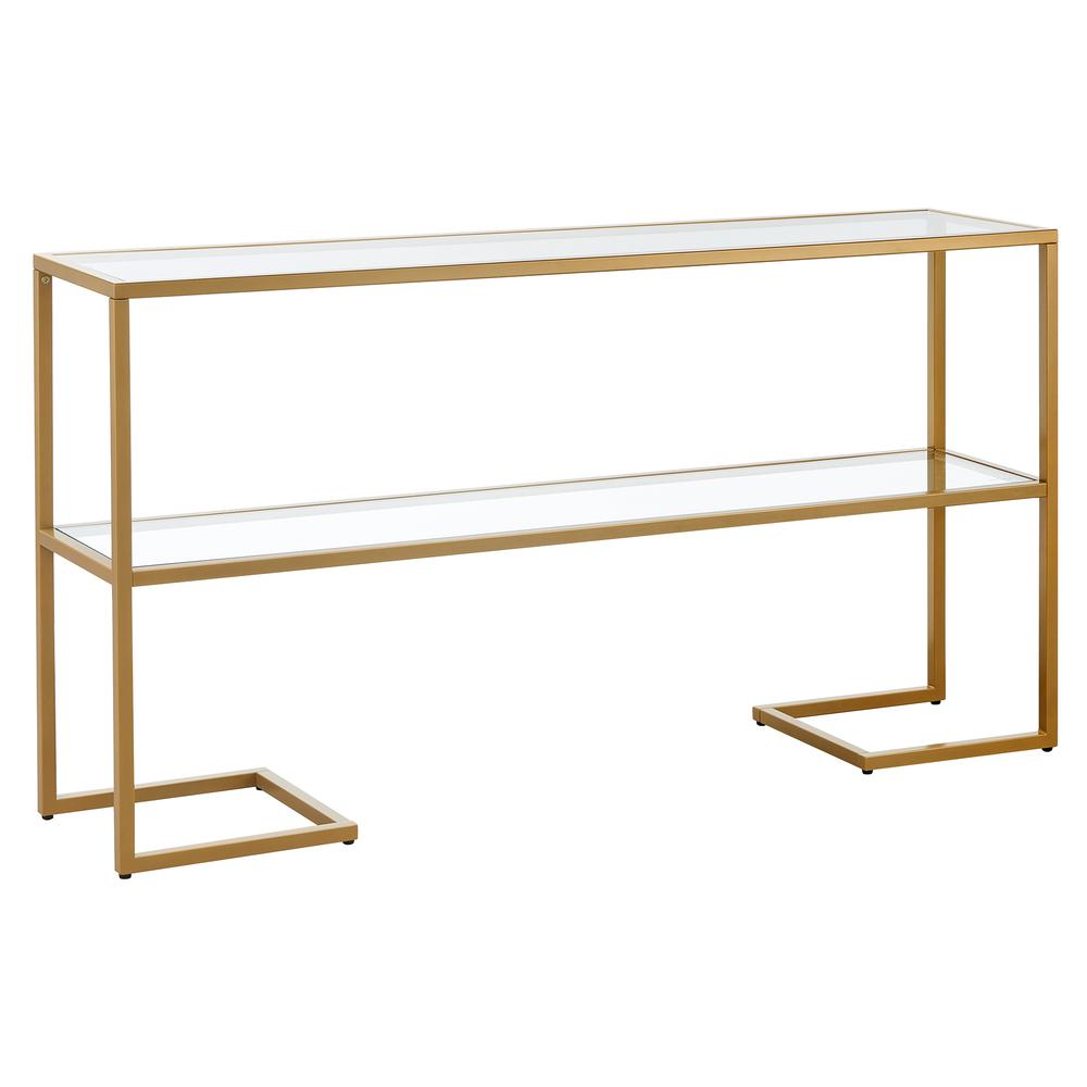 Errol 55'' Wide Rectangular Console Table with Glass Top in Gold. Picture 1