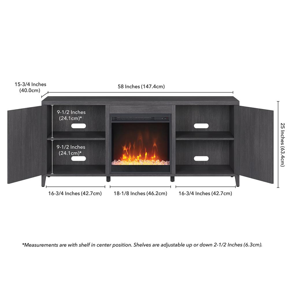 Jasper Rectangular TV Stand with Crystal Fireplace for TV's up to 65" in Charcoal Gray. Picture 5