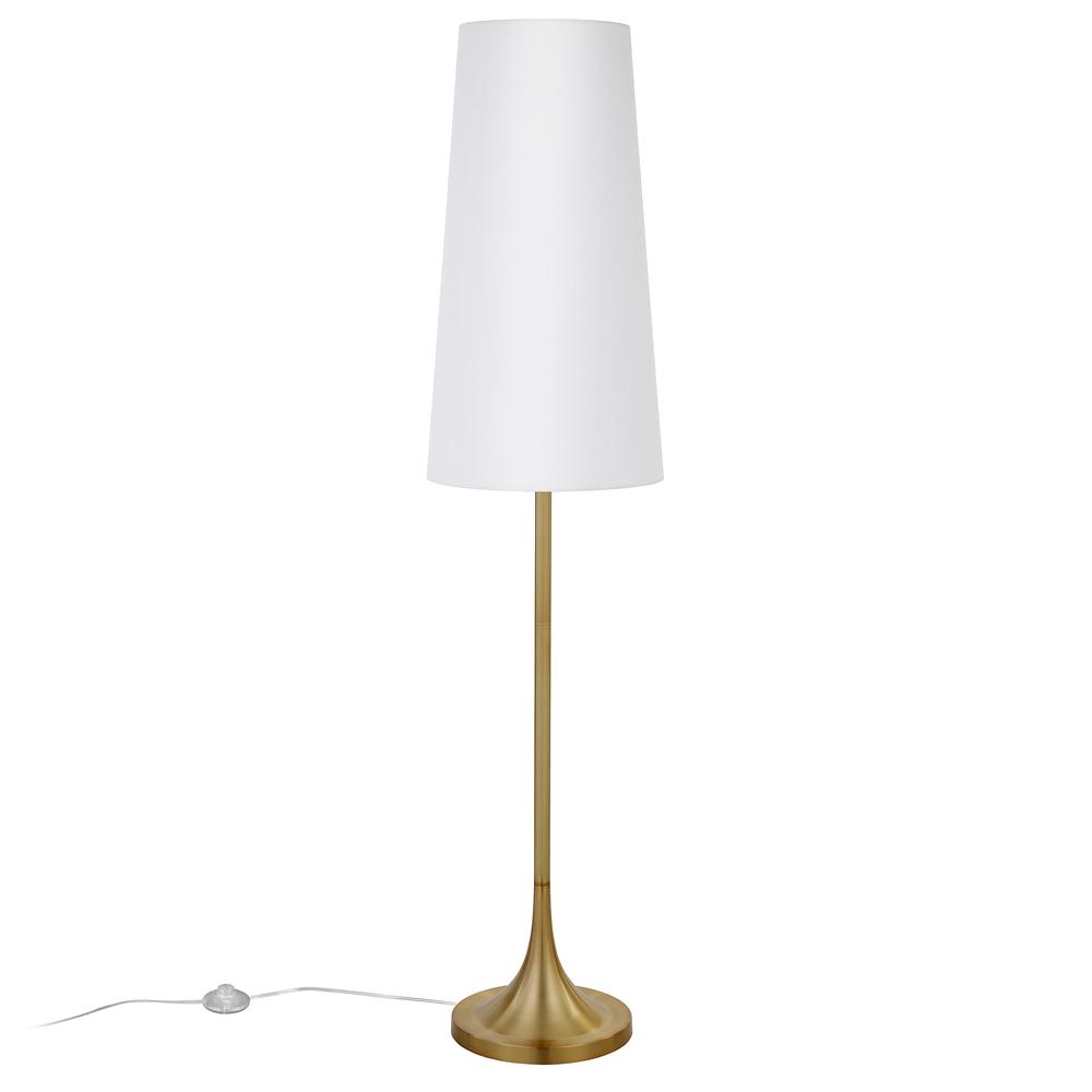 Yana 60" Tall Floor Lamp with Fabric Shade in Brass/White. Picture 3