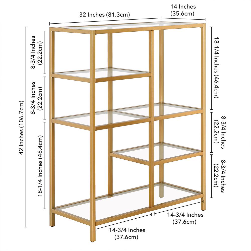 Imogen 42'' Tall Rectangular Bookcase in Brass. Picture 5