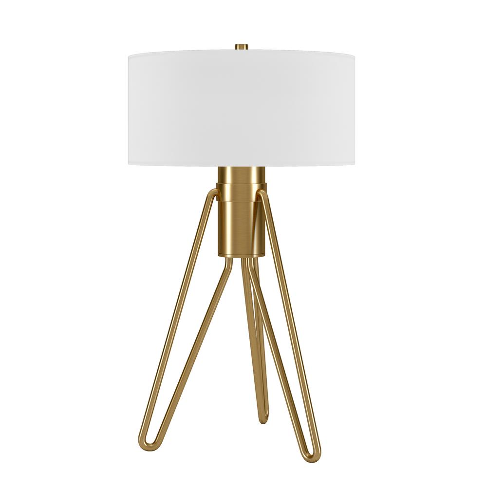 Floyd 25" Tall 2-Light Table Lamp with Fabric Shade in Brass/White. Picture 1