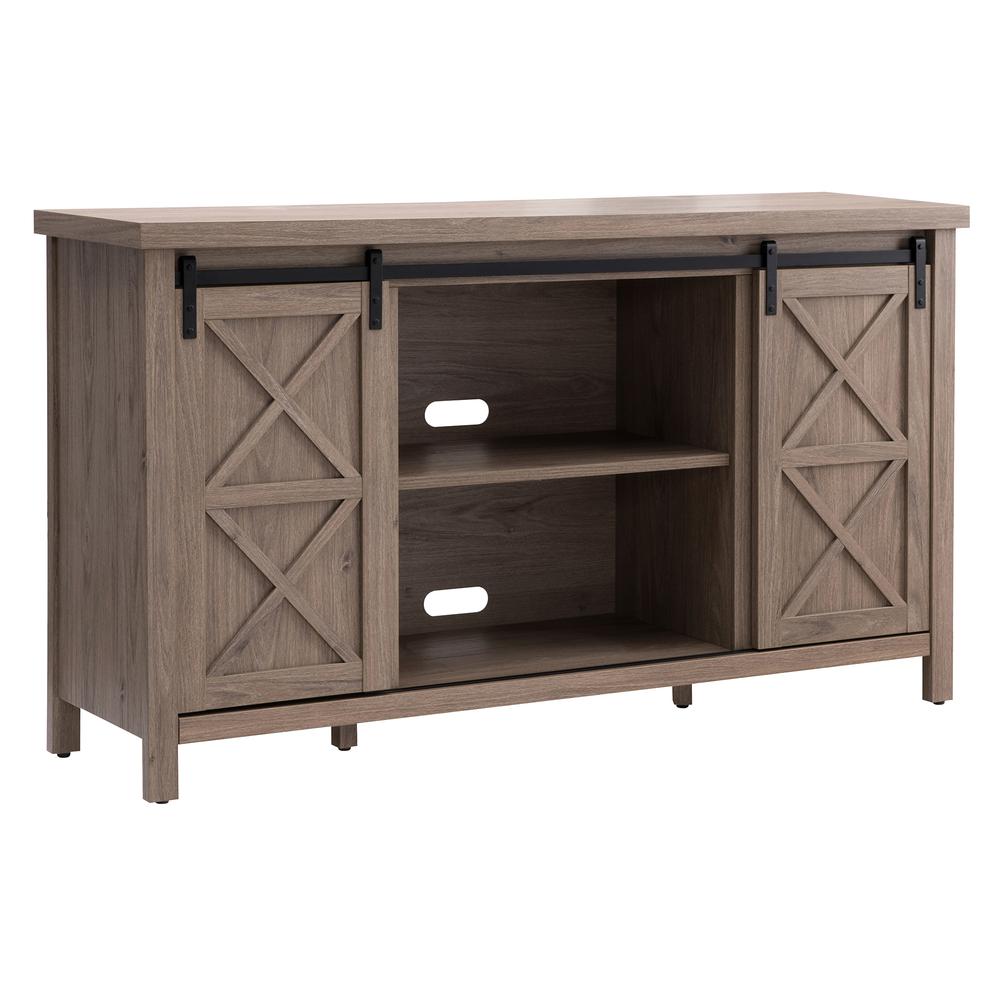 Elmwood Rectangular TV Stand for TV's up to 65" in Antiqued Gray Oak. Picture 1