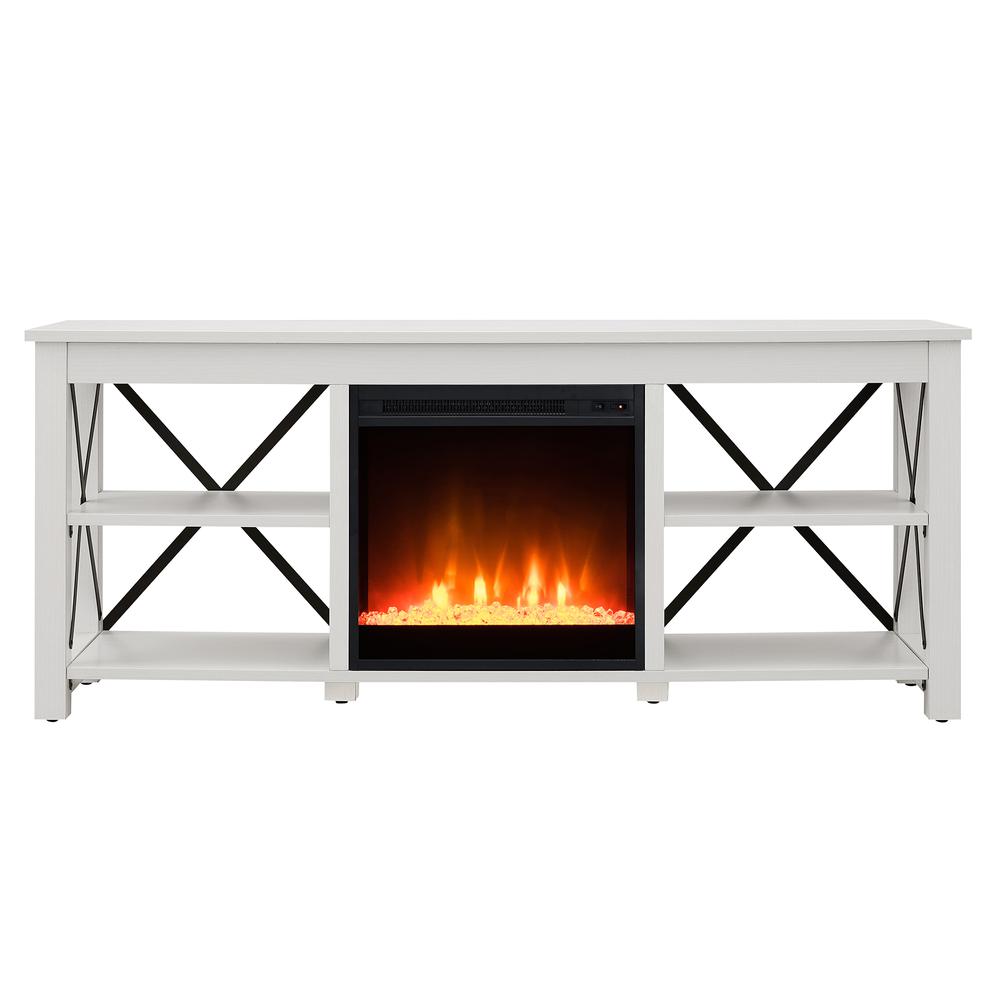Sawyer Rectangular TV Stand with Crystal Fireplace for TV's up to 65" in White. Picture 3