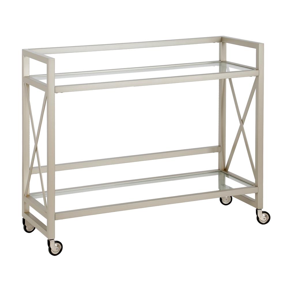 Holly 38'' Wide Rectangular Bar Cart in Satin Nickel. Picture 1