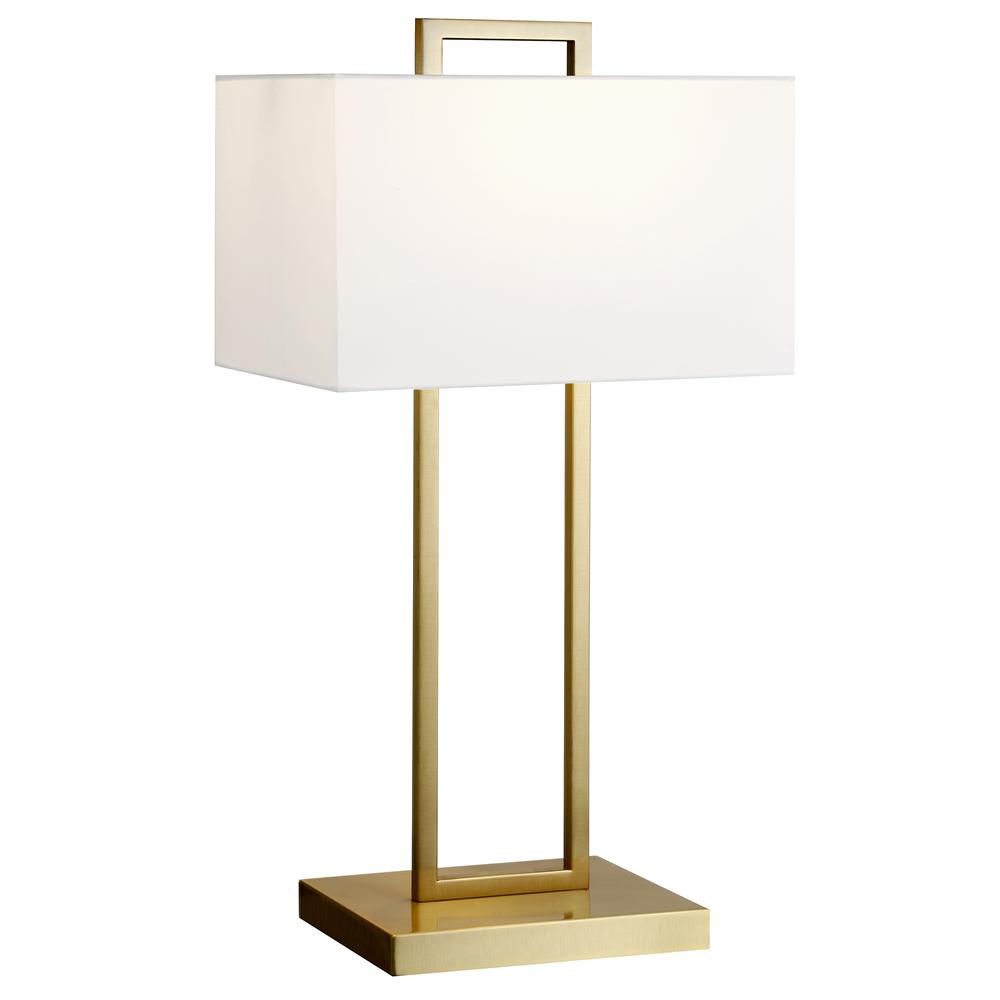 Adair 28" Tall Table Lamp with Fabric Shade in Brass/White. Picture 1