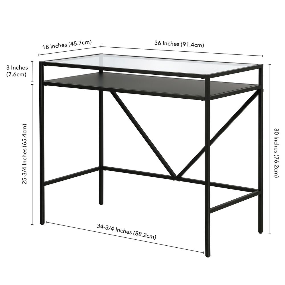 Baird Rectangular 36'' Wide Desk with Metal Shelf in Blackened Bronze. Picture 5