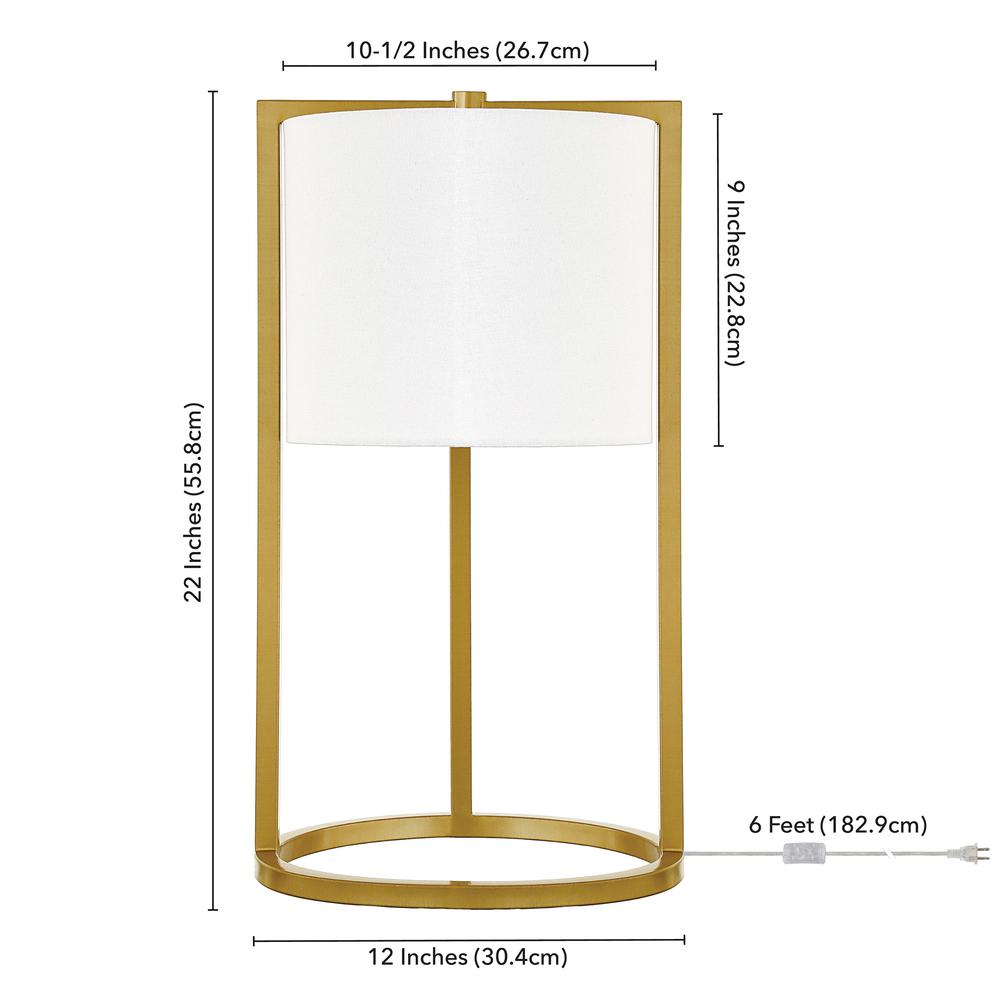 Peyton 22" Tall Asymmetric Table Lamp with Fabric Shade in Brass/White. Picture 5