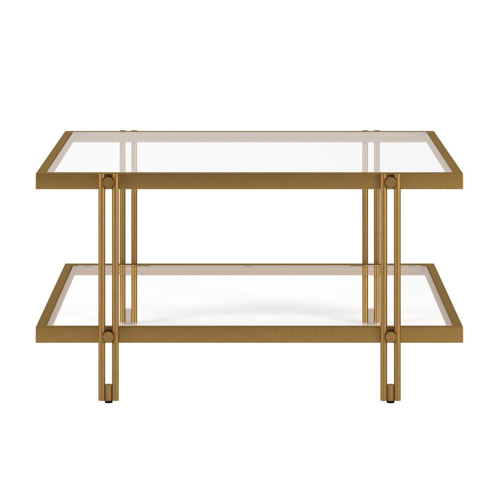 Inez 32'' Wide Square Coffee Table in Brass. Picture 3