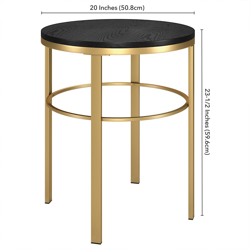 Gaia 20" Wide Round Side Table with MDF Top in Brass/Black Grain. Picture 4