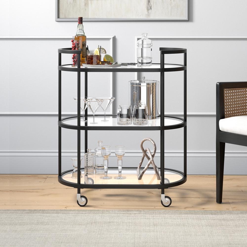 Leif 30'' Wide Oval Bar Cart in Blackened Bronze. Picture 2